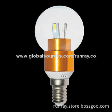 3W E14 LED Bulb, AC 85-265V, Epistar SMD5730 Chip,80 to 110lm/W, Aluminum Housing + Glass Cover